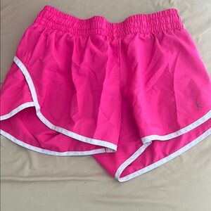 Vibrant Pink Athletic Shorts with White Trim and Elastic Waistband